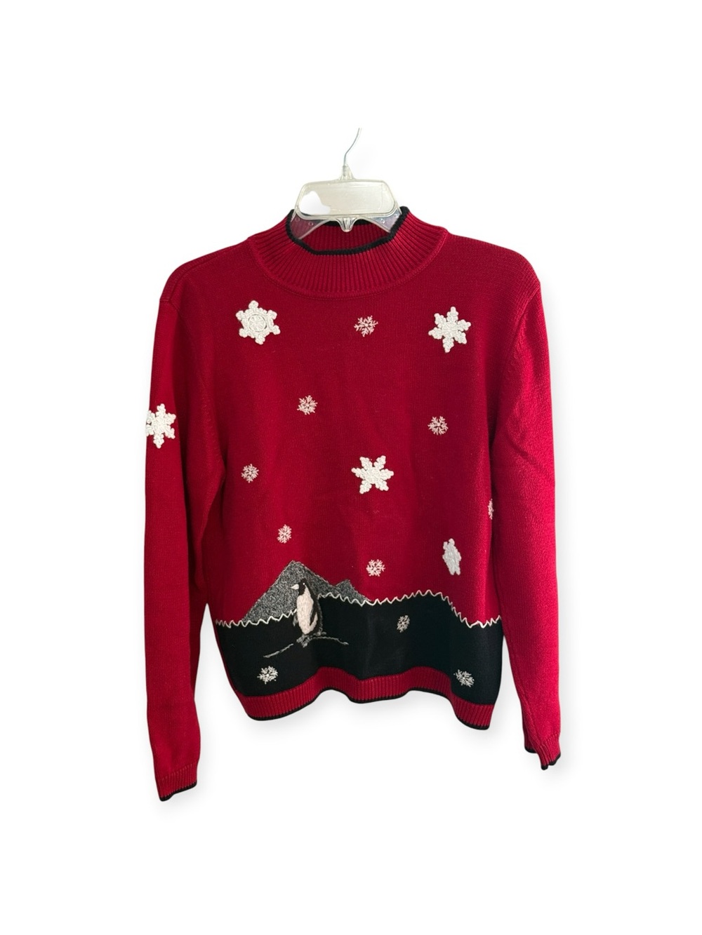 VTG Alfred Dunner Ugly Christmas sweater Large Petite Penguins red snowflake